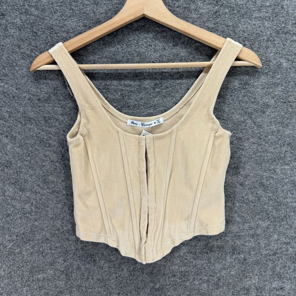 New Roma Concept Corset Top Women M Medium Beige Sleeveless Wide Strap Cotton